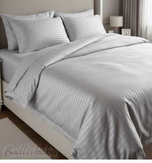 КОМПЛЕКТ ЗА ЕДИНИЧНОЛЕГЛО, СВЕТЛО СИВО РАЙЕ ПАМУЧЕН САТЕН, 3 ЧАСТИ 