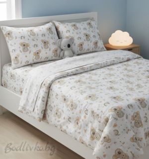 КОМПЛЕКТ ЗА ЕДИНИЧНО ЛЕГЛО, КОАЛА , 100% натурален памук (ПОПЛИН), 3 части