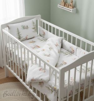 СПАЛНО БЕЛЬО ЗА БЕБЕ " ЗАЙЧЕТА В ГОРАТА", 100% Натурален памук, поплин