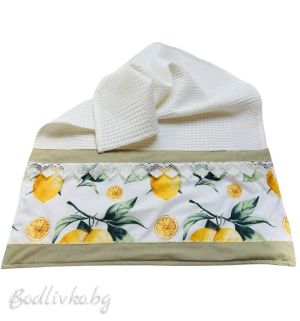 Хавлия за ръце/лице, за кухня или баня, екрю с ЛИМОНИ – 40/60 см., hand made