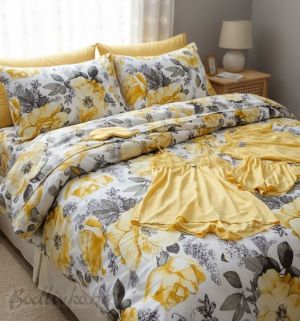 СПАЛЕН КОМПЛЕКТ "РОЗИ ЖЪЛТИ"  ПАМУЧЕН САТЕН, 4 части