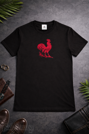 Мъжка тениска с бродерия, Петел, 100% памук