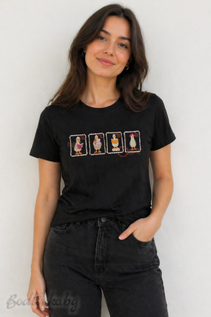 Дамска тениска с бродерия, Забавни патета, 100% памук