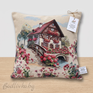Комплект жакардова калъфка 45x45 см и тишлайфер 45x140 см – Къща с цветя