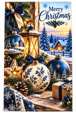 КОЛЕДНА микрофибърна хавлия за ръце „Синя Коледа“, 40×60 см.