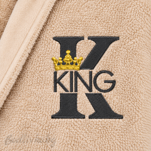 Луксозен халат за НЕГО баня с бродерия KING, Топло бежово, 100% египетски памук
